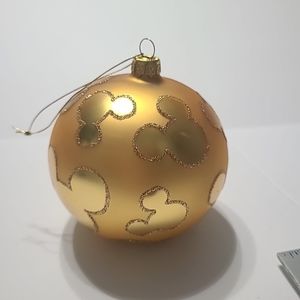 Disney Gold 4" Ball Christmas Ornament Mickey Mouse Ears Glitter